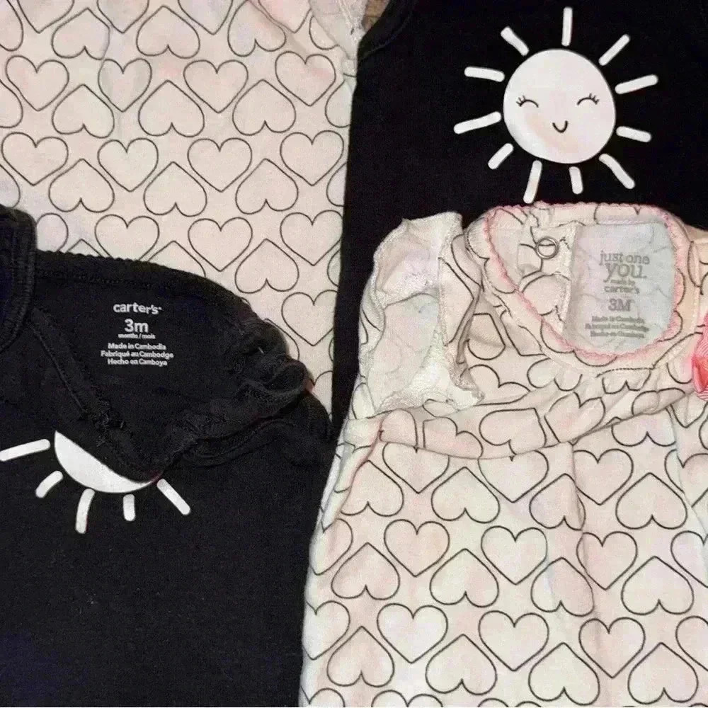 🩷 Carter’s Baby Girl 3M Twin Bundle - Heart & Sun Print Sleeveless Bodysuits - Picture 5 of 5